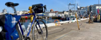 Ridgeback Panorama touring bike parked next to Ramsey harbour